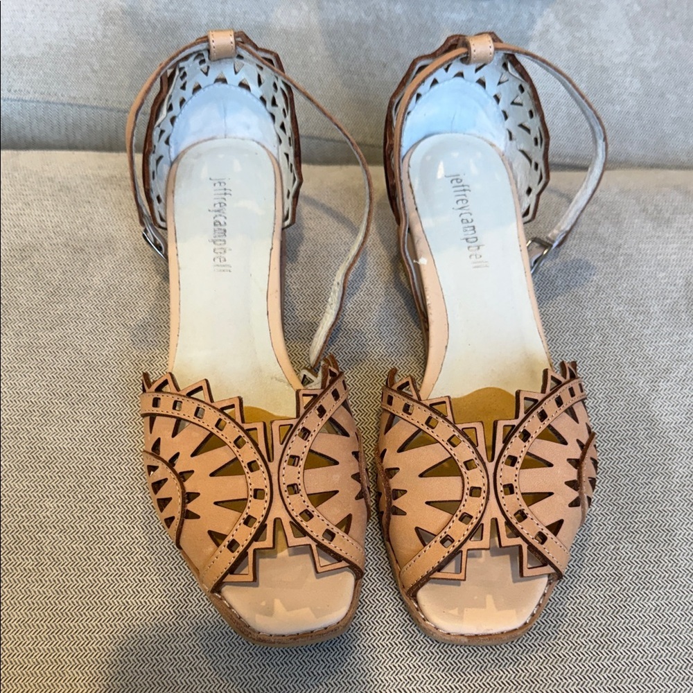 Jeffrey Campbell Brown Tan Leather  Cutout Sandals Ankle Strap 8